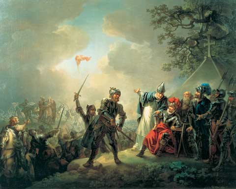 Battle of Lyndanisse,  1219 CE June 15th,  painted in 1809 by Christian August Lorentzen (1749-1828) Statens Museum for Kunst Copenhagen